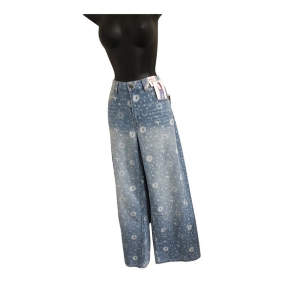 Blue Celestial print wide leg high rise whiskered denim jeans size 7/28 new - Picture 9 of 15